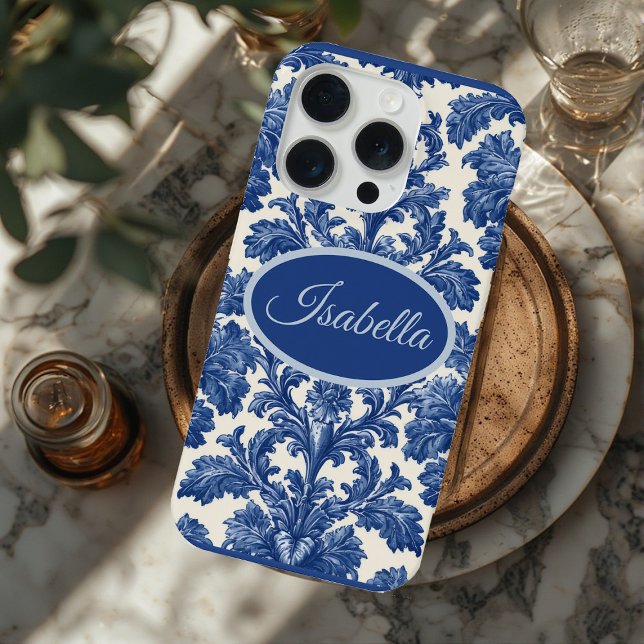 Romantic French Toile Powder Blue Personalized  (Romantic French Toile Powder Blue Personalized iPhone Case)
