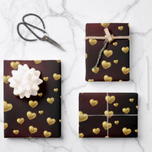 Romantic Golden Heart Premium Gift Wrap