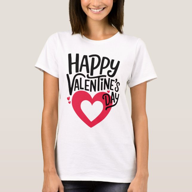 Romantic Happy Valentine's Day T-Shirt for Couples (Frente)