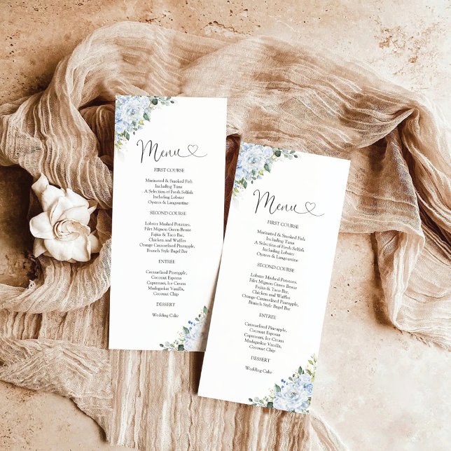 Romantic Light Blue Floral Wedding Menu (Criador carregado)