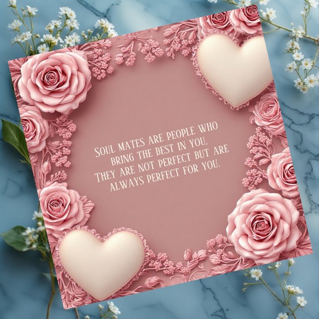 Romantic Love Quote Soulmates Pastel Roses Hearts  (Romantic Love Quote Soulmates Pastel Roses Hearts)
