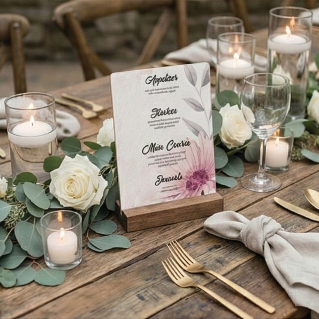 Romantic Pastel Purple Daisy Wedding Menu (Criador carregado)