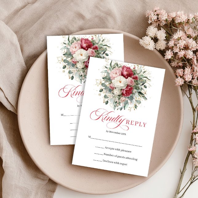 Romantic Rustic Red Blush Wedding RSVP Card (Romantic Rustic Red Blush Wedding RSVP Card)