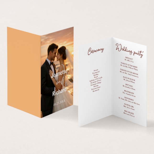 Romantic Sunset Beach Wedding Vows Program (Interior e exterior)