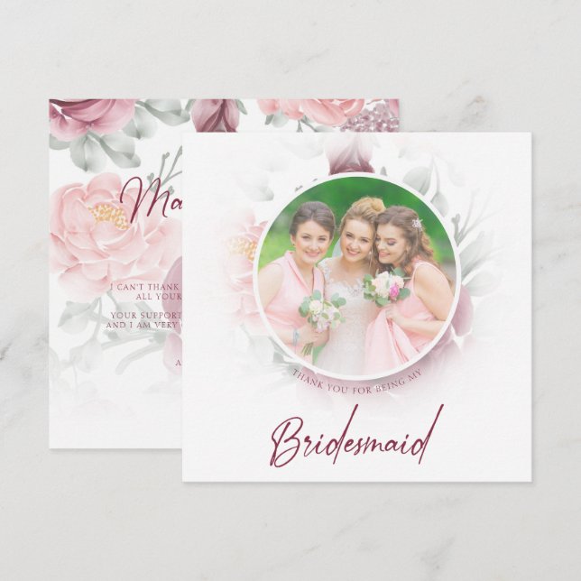 Romantic Thank You Bridesmaids Classic Floral Pink (Frente/Verso)