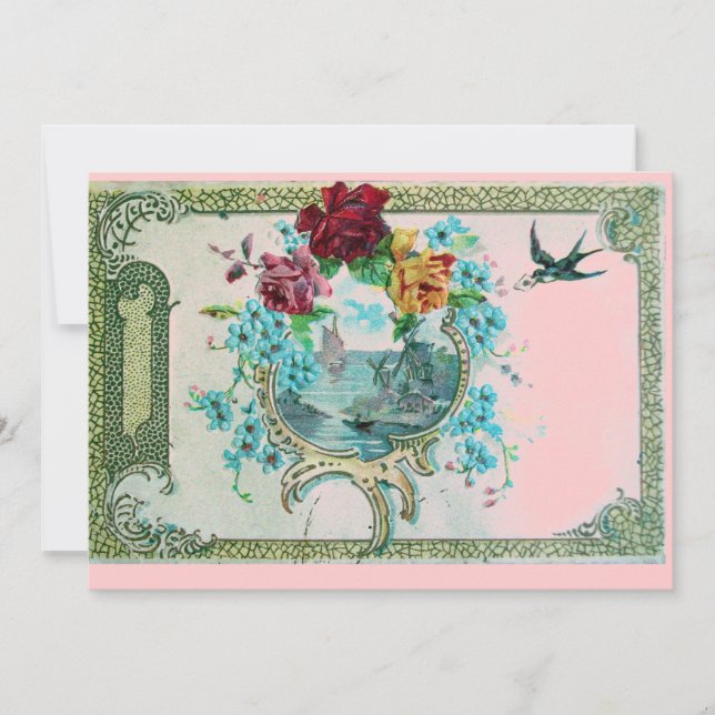 ROMÂNTICA 3 Festa de Casamento Floral Azul Rosa (Frente)