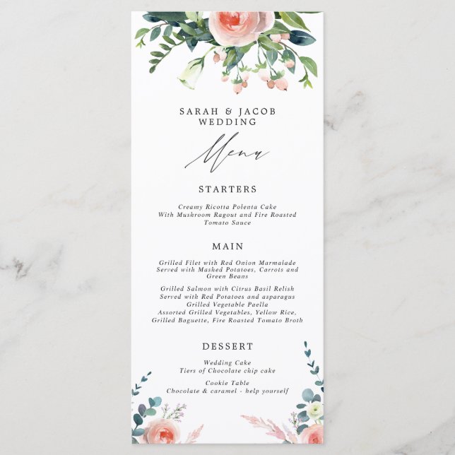 Romântica Blossomas Blush Floral Menu (Frente)