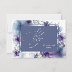 Romântica Blue Watercolor Floral Menu Weding RSVP
