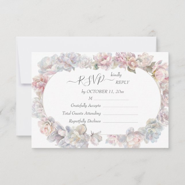 Romântica Blush Peony Floral Wedding RSVP 2 (Frente)