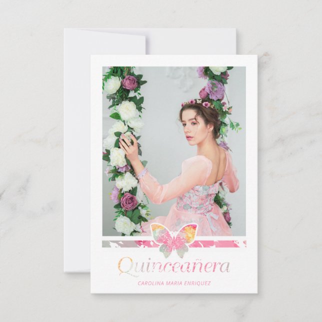 Romántica Foto Quinceañera con Mariposa Español (Frente)