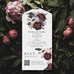 Romântica Gótica Aquarela Raven Casamento Floral Q