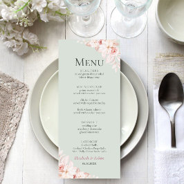 Romântica Sage Green and Pink Roses Wedes Menu