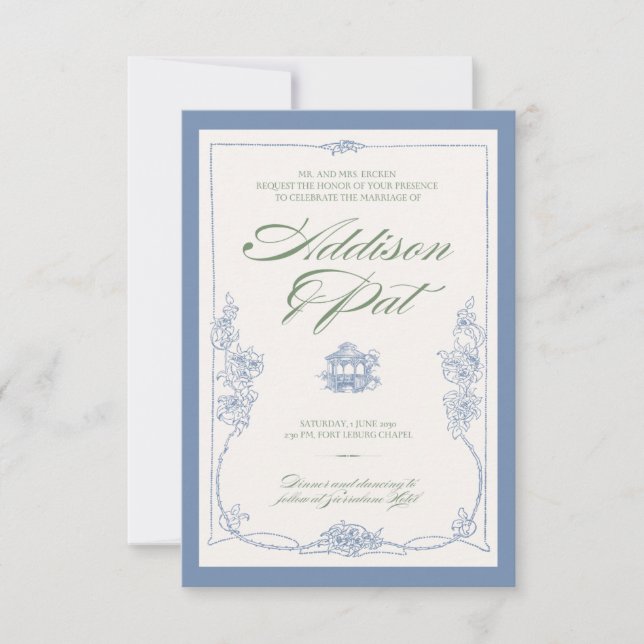 Romântica Vintage Convite Floral Para Casamento (Frente)
