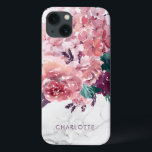 Romântica Vintage Cor de Água Rosa Floral Mártico<br><div class="desc">Romântica Vintage Cor de Água Rosa Floral Mármaco capa de telefone Personalizada com flores delicadas e chicas em tons de rosa,  ameixa e verde. Adicione seu nome para personalizar a aparência!</div>