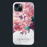 Romântica Vintage Cor de Água Rosa Floral Mártico<br><div class="desc">Romântica Vintage Cor de Água Rosa Floral Mármaco capa de telefone Personalizada com flores delicadas e chicas em tons de rosa,  ameixa e verde. Adicione seu nome para personalizar a aparência!</div>