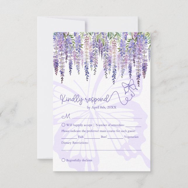 Romântica Wisteria & Butterfly Garden Wedding RSVP (Frente)
