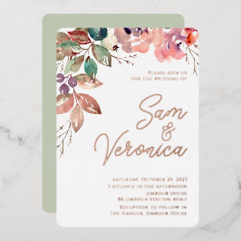 Romântico Beijo Mauve Aquarela Rosa Dourado Folha