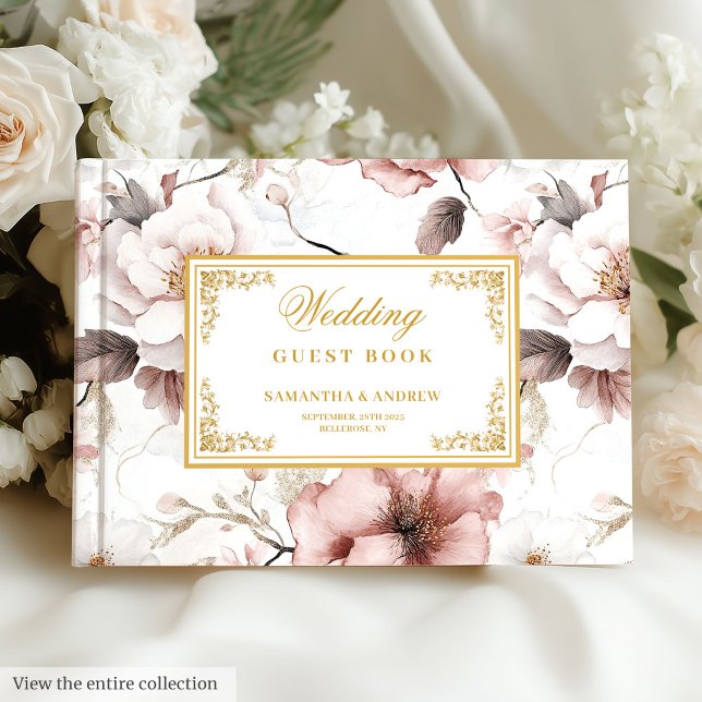 Romântico Blush Ivory Dourado Livro Floral (Romantic Blush Ivory Gold Floral Wedding Guest Book

)