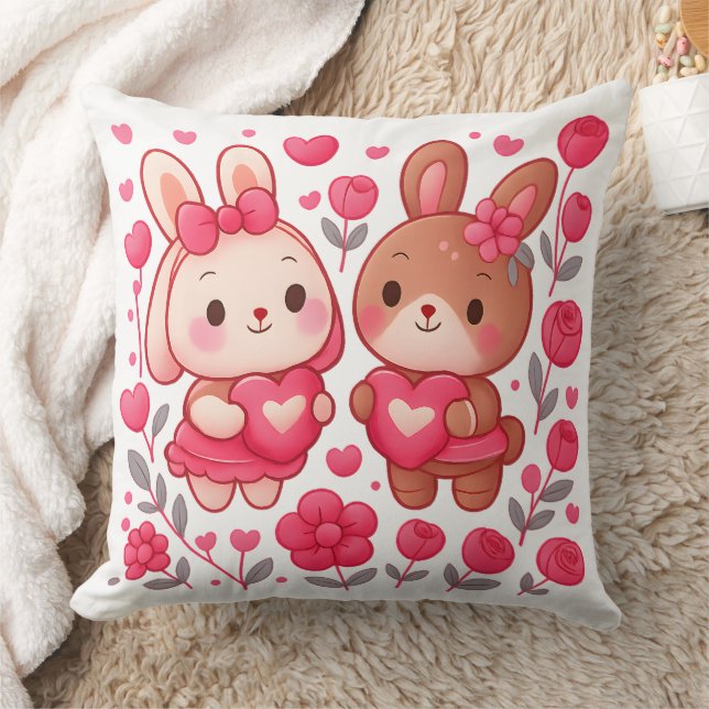 Romântico Casal de Coelhos Coração Almofada (Cobertor)