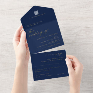 Romântico Casamento Azul Marinho Dourado com Grafi