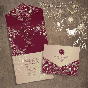 Romântico Casamento Floral em Dourado Borgonha