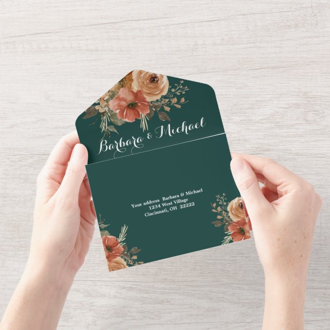 Romântico Casamento Floral Verde Escuro Dourado (Abertura)