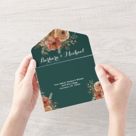 Romântico Casamento Floral Verde Escuro Dourado