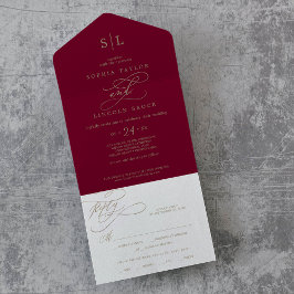 Romântico Casamento Monograma Caligrafia Burgundy 