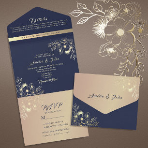 Romântico Floral Navy e Dourado Casamento