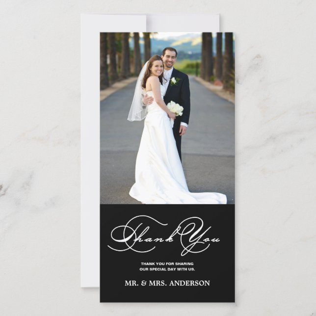 ROMÂNTICO SCRIPT BLACK WEDDING OBRIGADO CARTÃO COM (Frente)