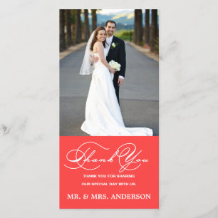 ROMÂNTICO SCRIPT CORAL WEDDING OBRIGADO CARTÃO COM