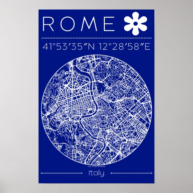 Rome Blueprint City Map Poster – Circular Design  (Frente)