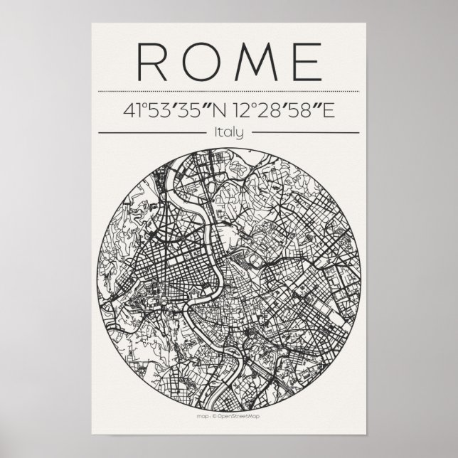 Rome City Map Poster circular Minimal Wall Art (Frente)
