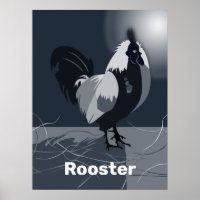 Rooster Dark Blue Kitchen Wall Art - Poster