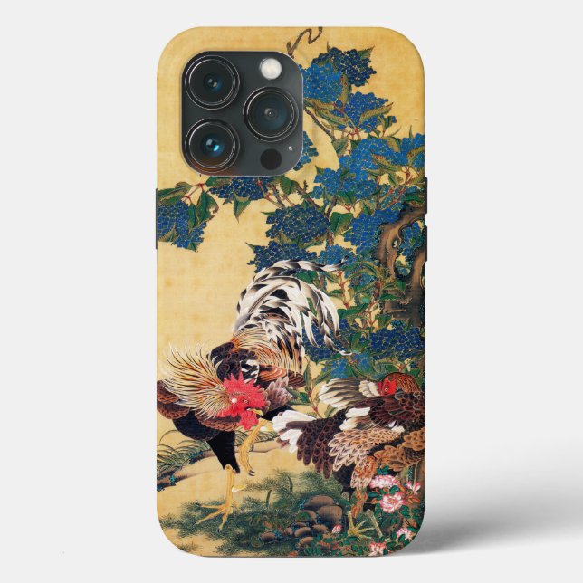 Rooster e Hen com Hydrangeas por Ito Jakuchu (Verso)