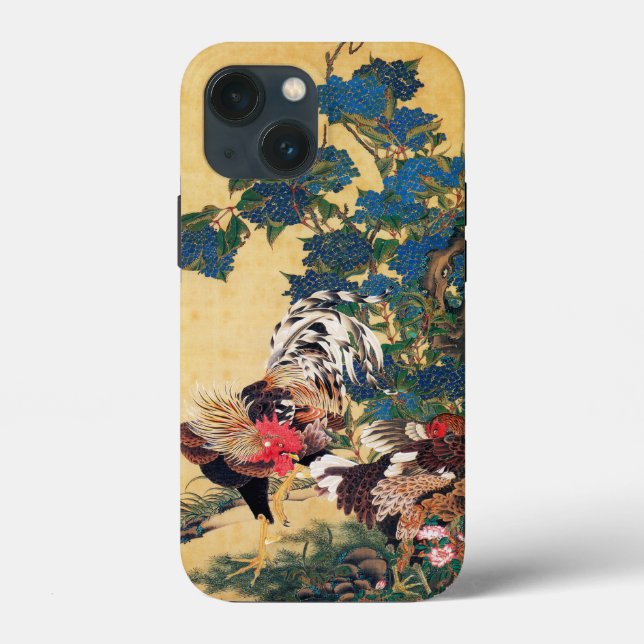 Rooster e Hen com Hydrangeas por Ito Jakuchu (Verso)