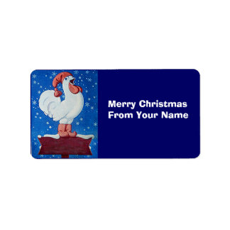 Rooster Engraçado em Santa Hat na etiqueta do Pres