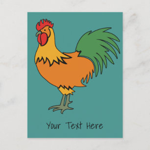 Rooster texto personalizado e cartão postal de cor