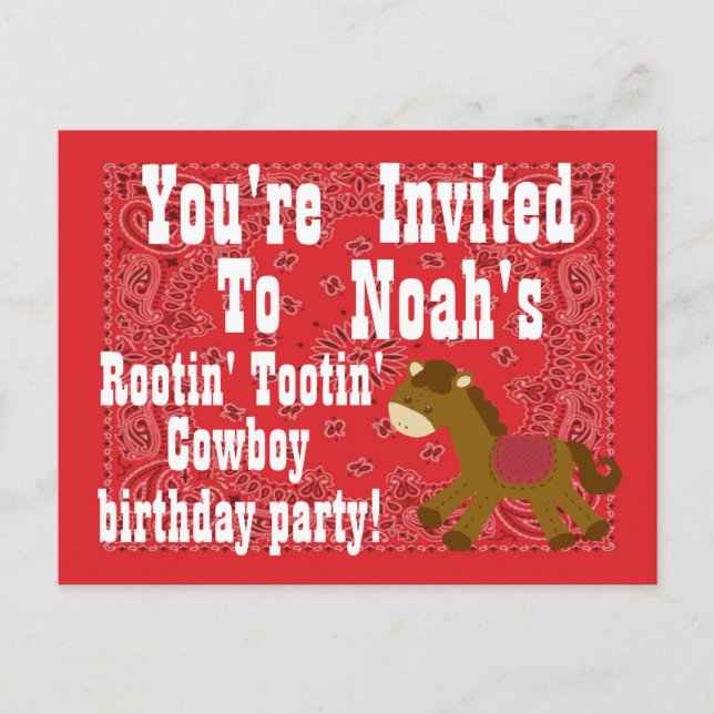 Rootin' Tootin' Cowboy Convite de aniversário (Frente)
