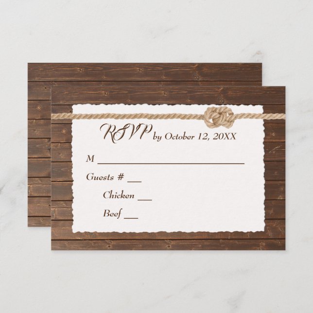 Rope Knot On Wood Weding RSVP (Frente/Verso)