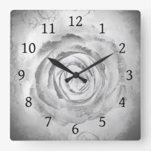 Rosa 13 Relógio de Parede Preto e Quadrado Branco