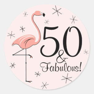 Rosa "50 do flamingo e fabulosos!" etiqueta