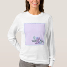 Rosa Aqua Damas de Algodão de Longa Folha T-Shirt