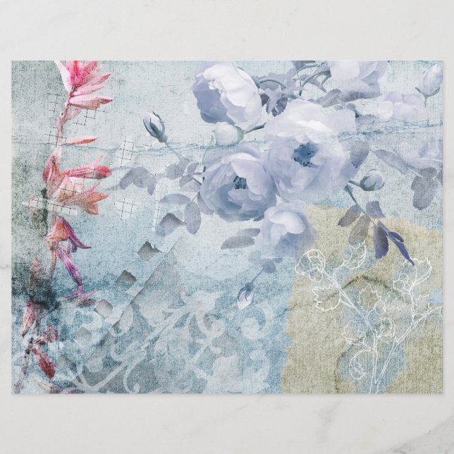 Rosa Azul 2 Grunge Papel Scrapbook (Frente)