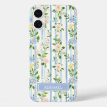 Rosa Azul Floral Aquarela Listrada Personalizada