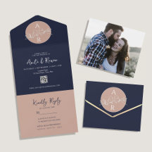 Rosa Bege Azul Marinho QR Foto Casamento