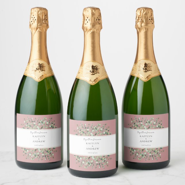 Rosa Bege Eucalipto Juntos Para Sempre Casamento   (Garrafas)
