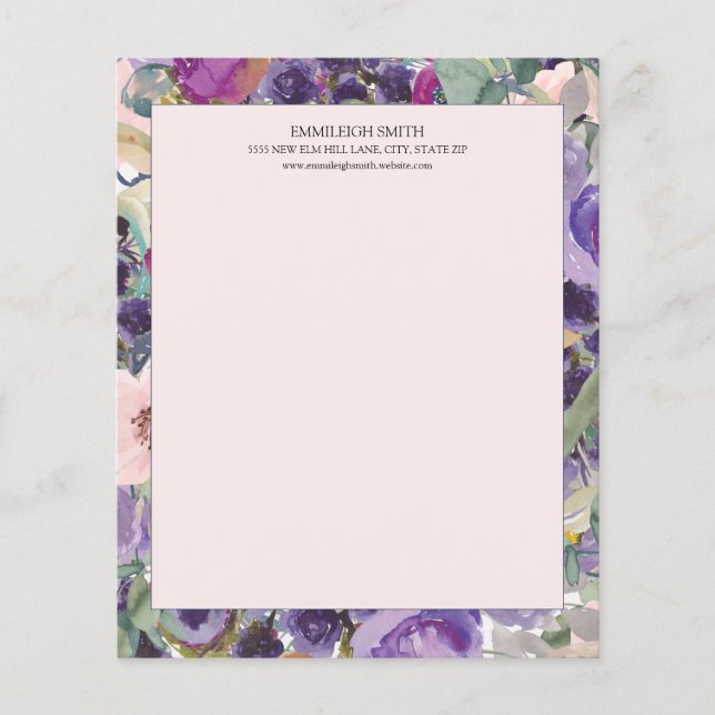 Rosa Bege Roxo Floral Aquarela (Frente)