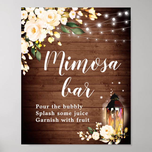 Rosa Blush Floral Greenery Mimosa Bar Sinal Poster (Frente)