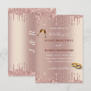 Rosa Blush Glitter Reduz Convite Moderno De Casame